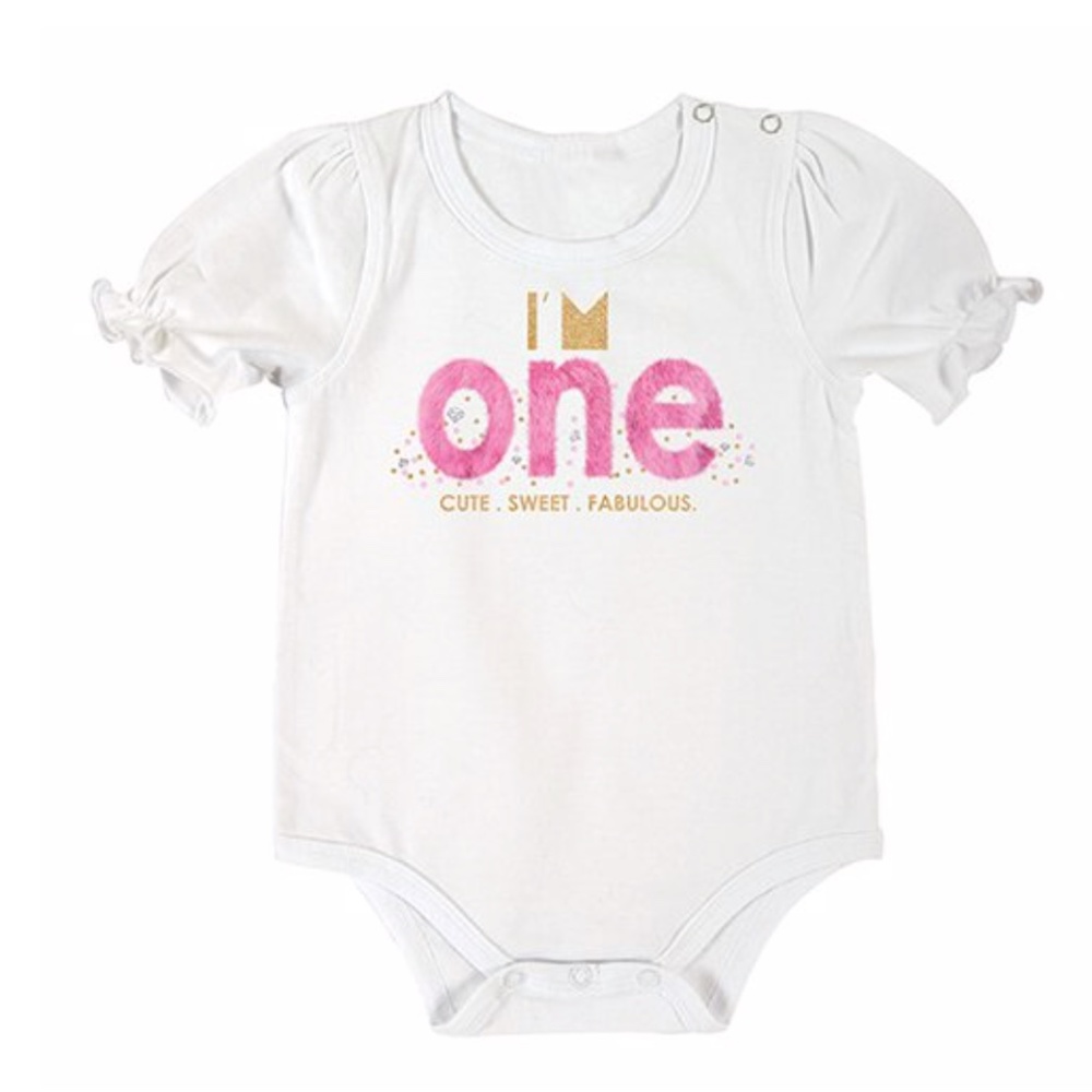STEPHAN BABY: Infant I'M ONE Pink Bodysuit Snap Shirt 6-12mo